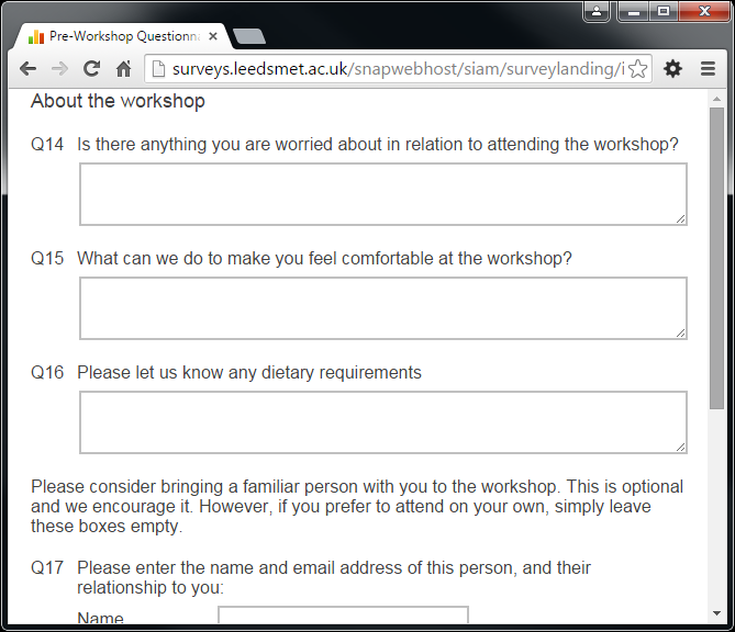 pre-workshop questionnaire
